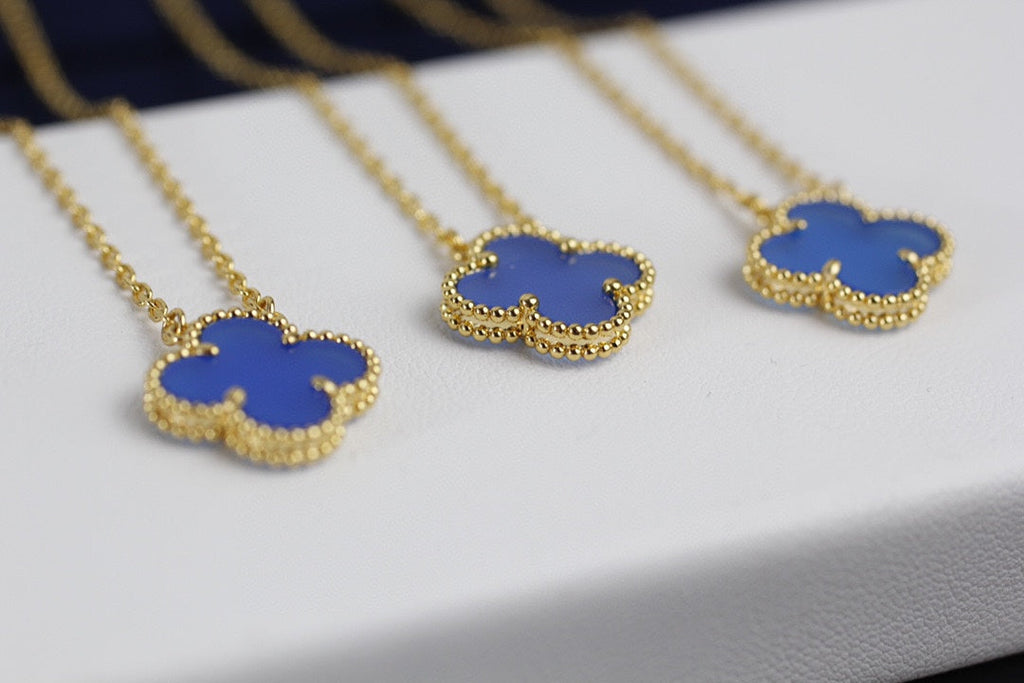 Van Cleef & Arpels Vintage Alhambra Blue Agate Pendant Necklace