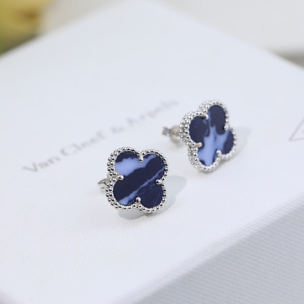 Van Cleef & Arpels Vintage Alhambra Blue Enamel Earrings