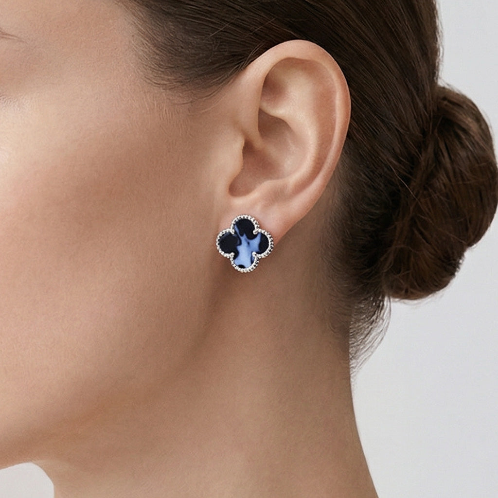Van Cleef & Arpels Vintage Alhambra Blue Enamel Earrings