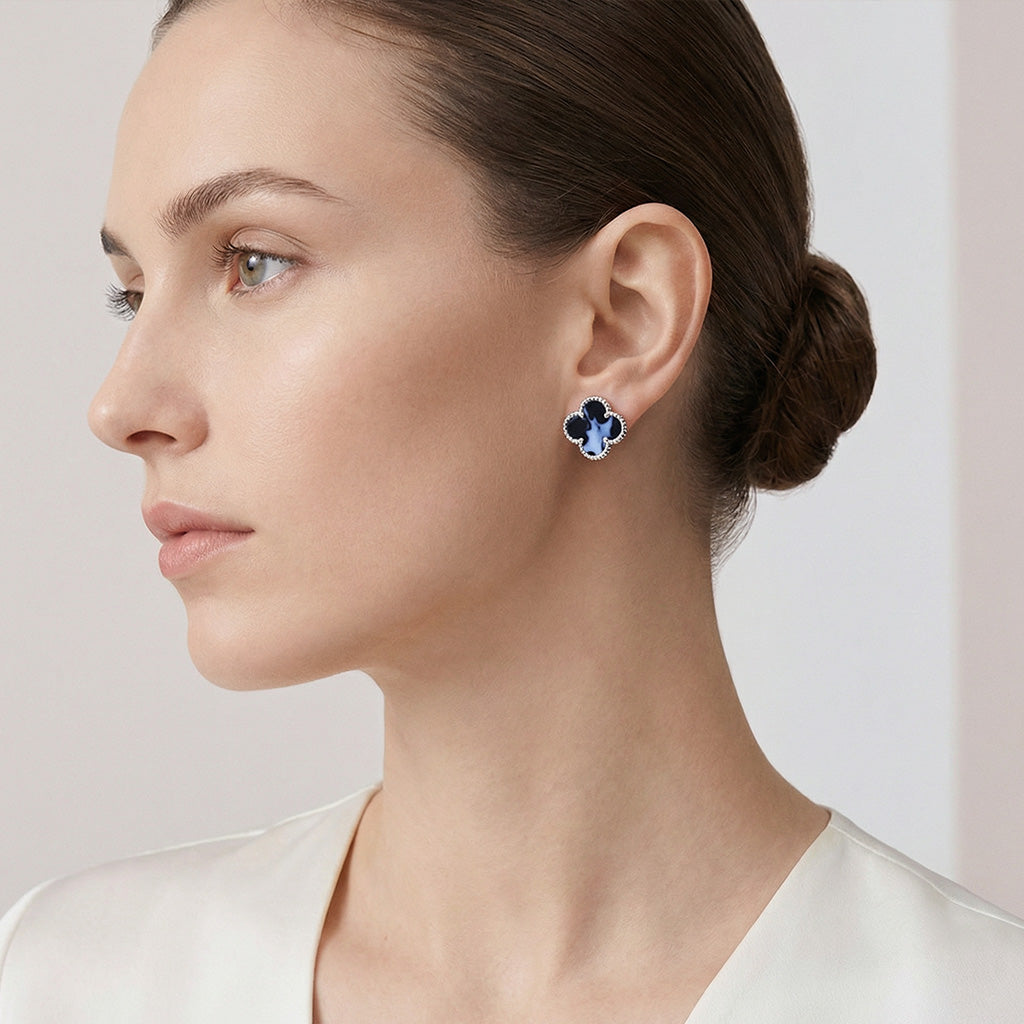 Van Cleef & Arpels Vintage Alhambra Blue Enamel Earrings