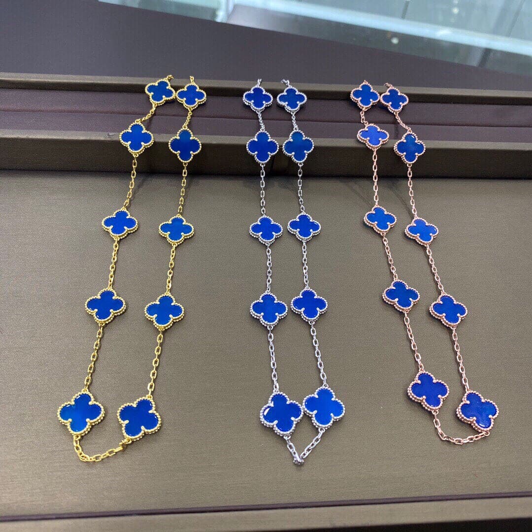 Van Cleef & Arpels Vintage Alhambra Blue Lapis 10 Motifs Necklace