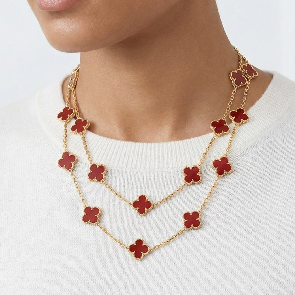 Van Cleef & Arpels Vintage Alhambra Carnelian 20 Motifs Long Necklace