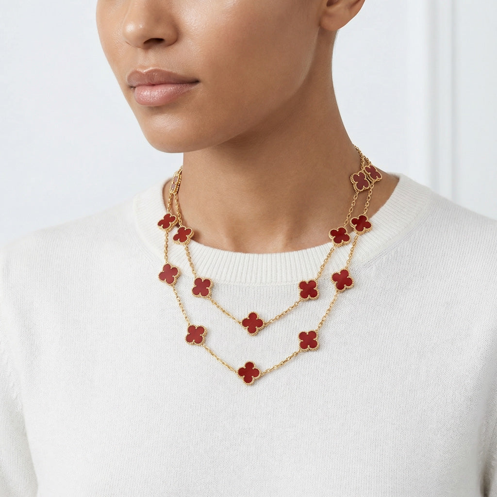 Van Cleef & Arpels Vintage Alhambra Carnelian 20 Motifs Long Necklace