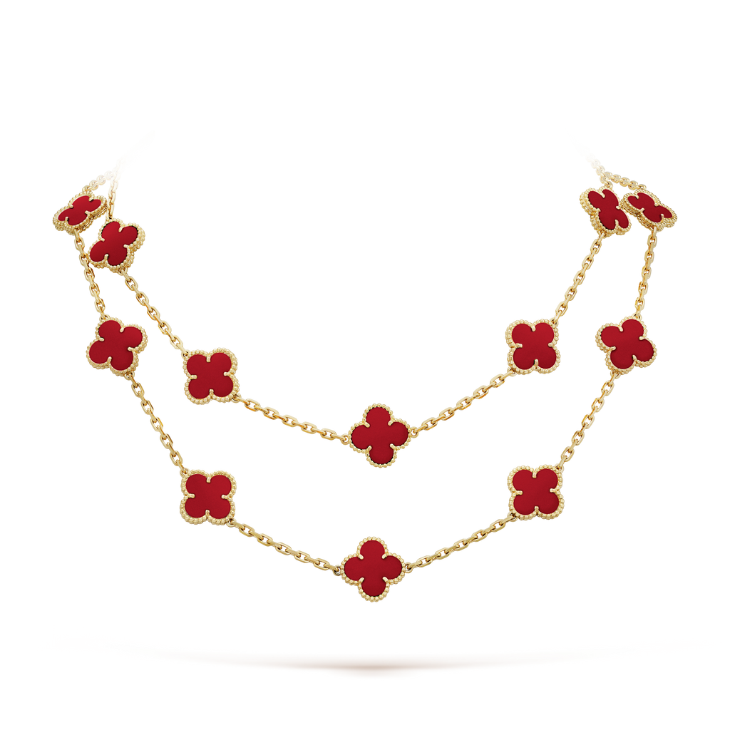 Van Cleef & Arpels Vintage Alhambra Carnelian 20 Motifs Long Necklace
