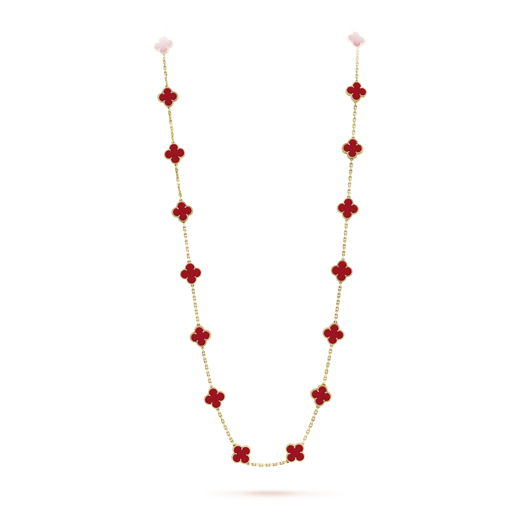 Van Cleef & Arpels Vintage Alhambra Carnelian 20 Motifs Long Necklace