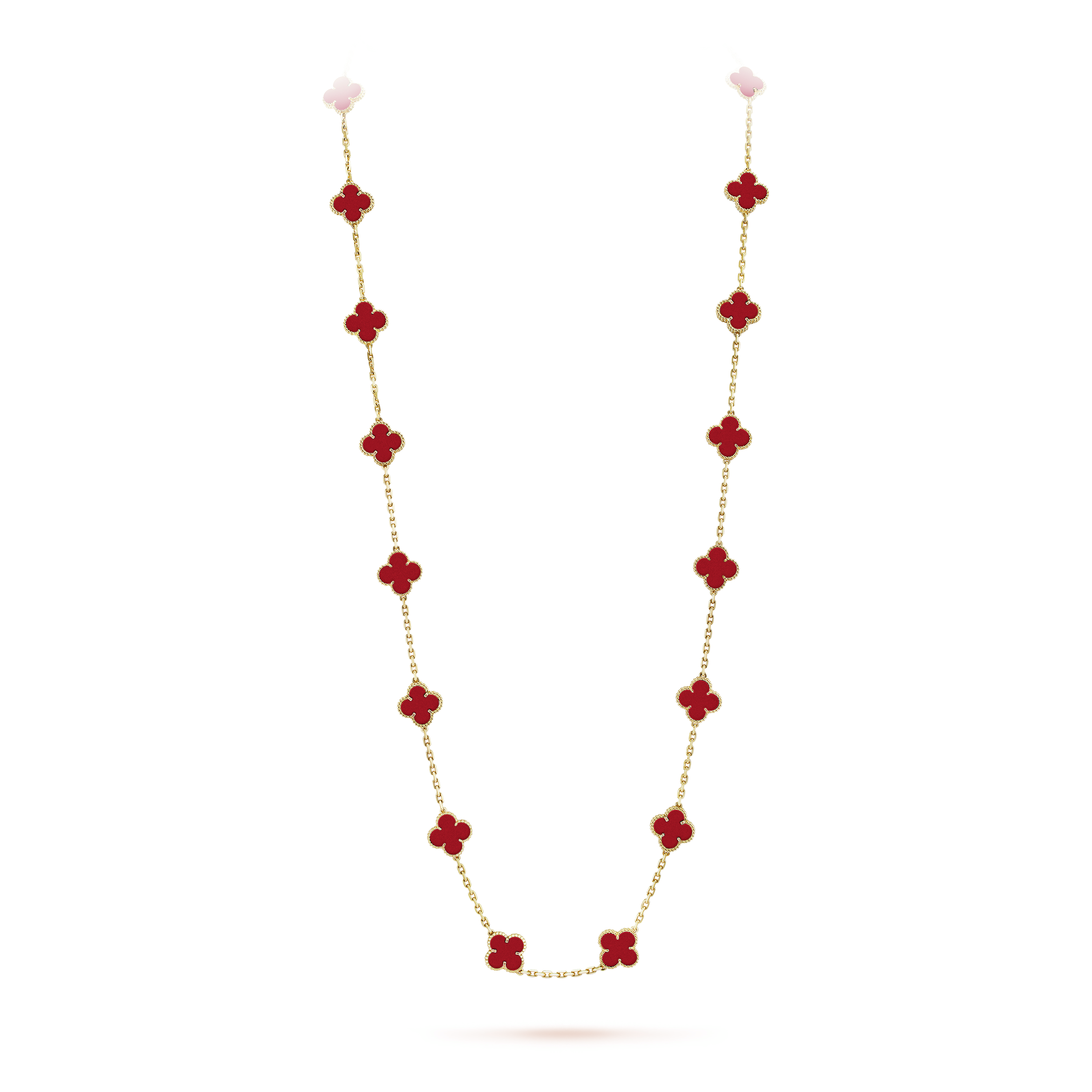 Van Cleef & Arpels Vintage Alhambra Carnelian 20 Motifs Long Necklace