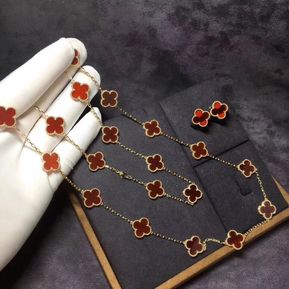 Van Cleef & Arpels Vintage Alhambra Carnelian 20 Motifs Long Necklace