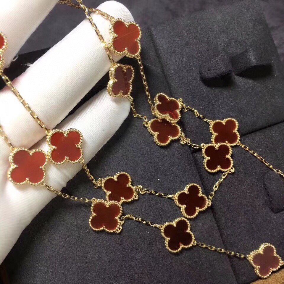 Van Cleef & Arpels Vintage Alhambra Carnelian 20 Motifs Long Necklace