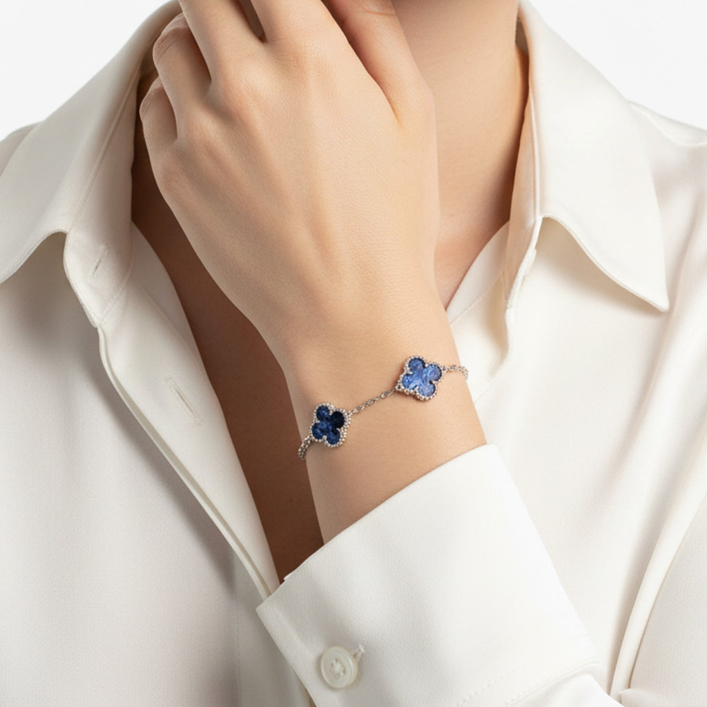 Van Cleef & Arpels Vintage Alhambra Crystal Blue Clover Bracelet