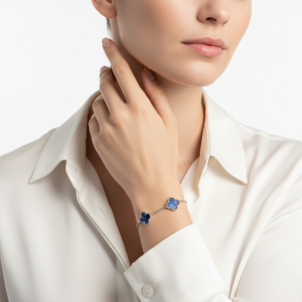 Van Cleef & Arpels Vintage Alhambra Crystal Blue Clover Bracelet