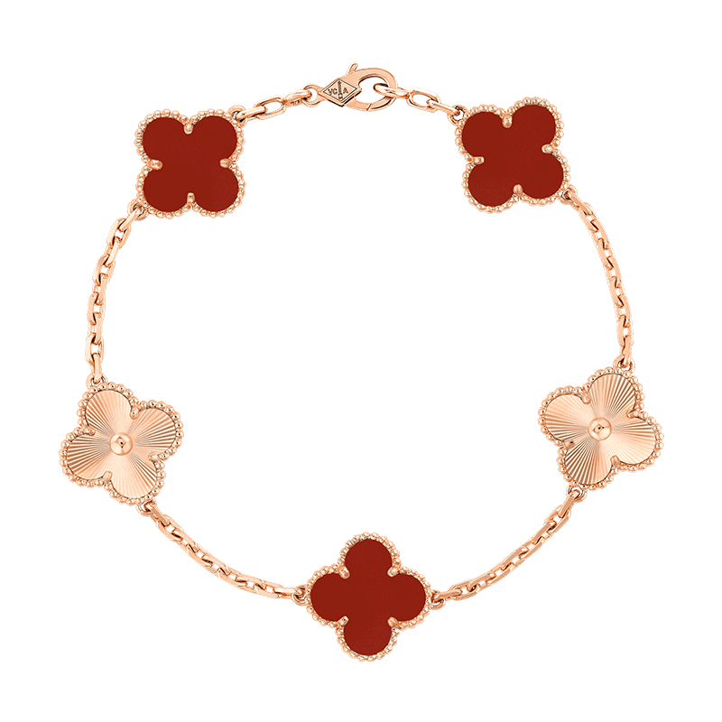 Van Cleef & Arpels Vintage Alhambra Five Motifs Carnelian Clover Bracelet