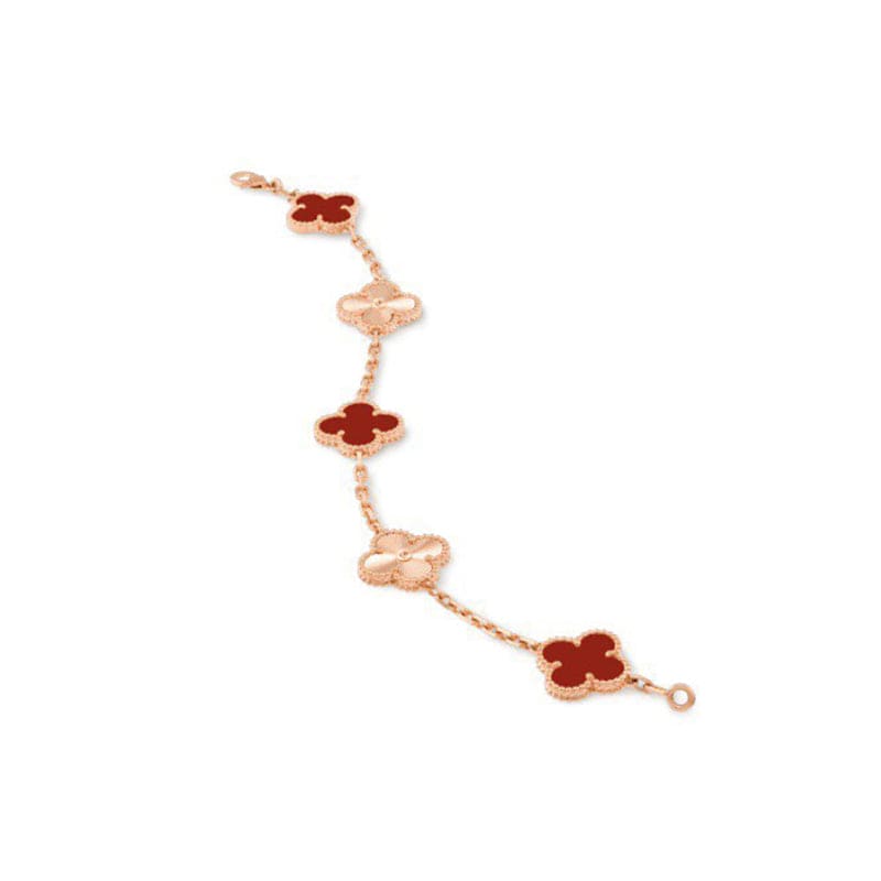 Van Cleef & Arpels Vintage Alhambra Five Motifs Carnelian Clover Bracelet