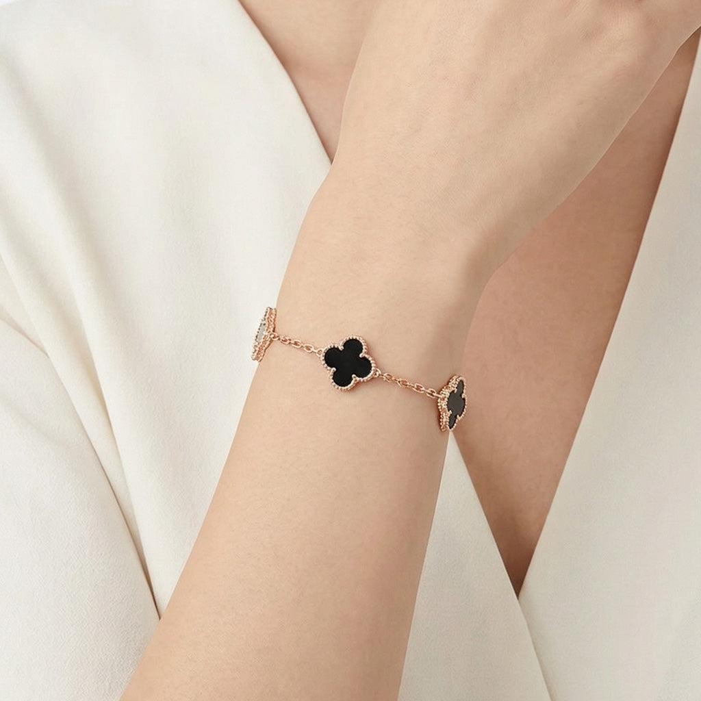 Van Cleef & Arpels Vintage Alhambra Five Motifs Clover Onyx Bracelet