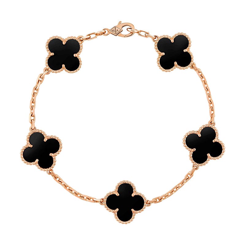 Van Cleef & Arpels Vintage Alhambra Five Motifs Clover Onyx Bracelet