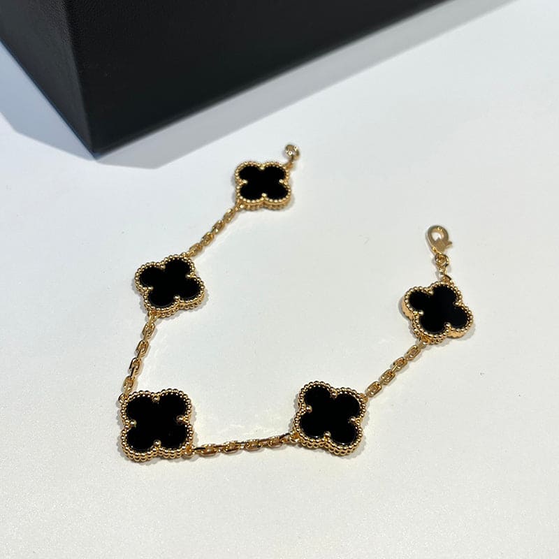 Van Cleef & Arpels Vintage Alhambra Five Motifs Clover Onyx Bracelet