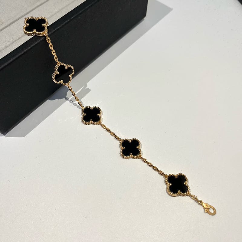 Van Cleef & Arpels Vintage Alhambra Five Motifs Clover Onyx Bracelet