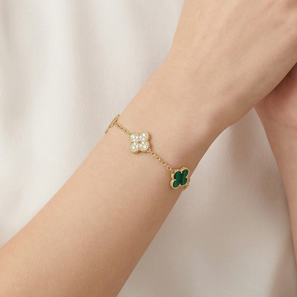 Van Cleef & Arpels Vintage Alhambra Five Motifs Malachite Bracelet