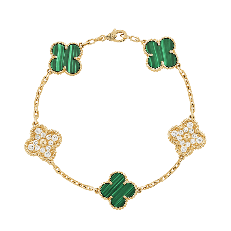 Van Cleef & Arpels Vintage Alhambra Five Motifs Malachite Bracelet