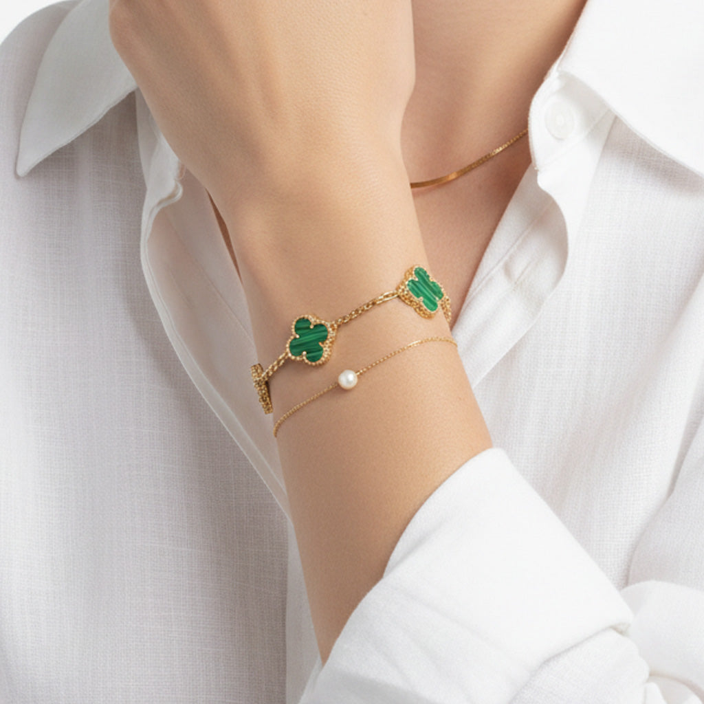 Van Cleef & Arpels Vintage Alhambra Five Motifs Malachite Clover Bracelet