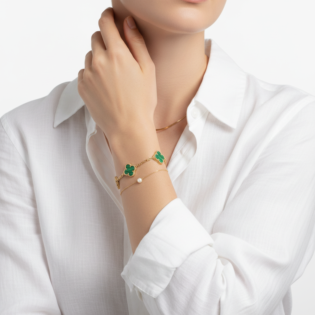 Van Cleef & Arpels Vintage Alhambra Five Motifs Malachite Clover Bracelet