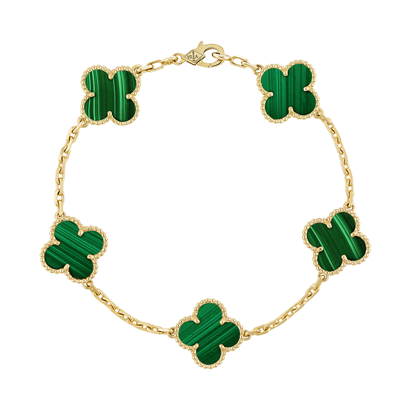 Van Cleef & Arpels Vintage Alhambra Five Motifs Malachite Clover Bracelet