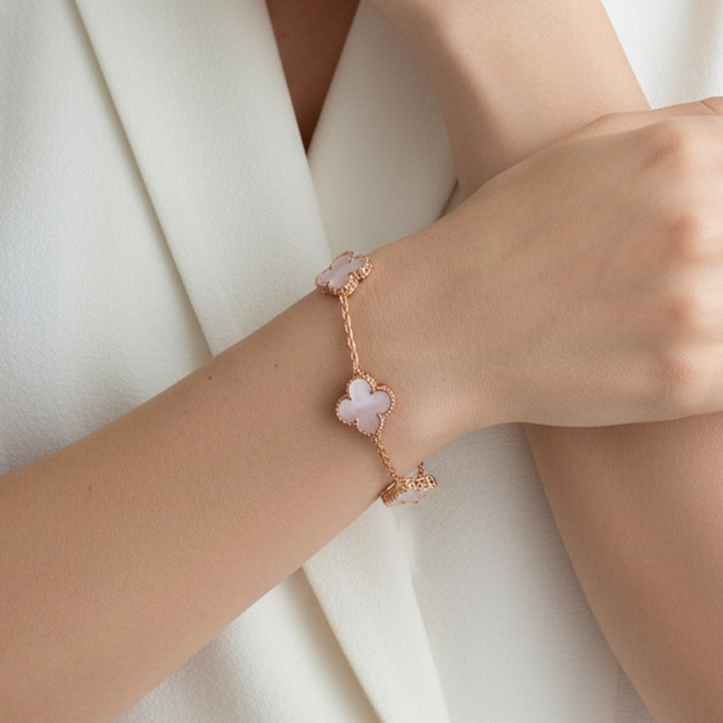 Van Cleef & Arpels Vintage Alhambra Five Motifs Pink Opal Bracelet