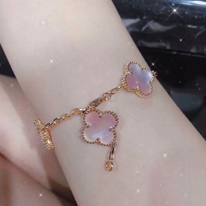 Van Cleef & Arpels Vintage Alhambra Five Motifs Pink Opal Bracelet
