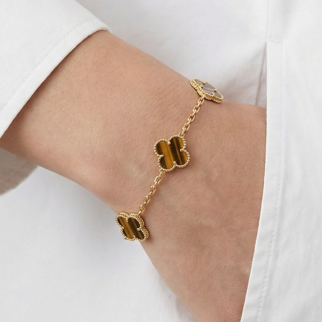 Van Cleef & Arpels Vintage Alhambra Five Motifs Tiger Eye Bracelet