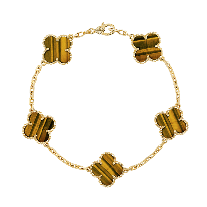Van Cleef & Arpels Vintage Alhambra Five Motifs Tiger Eye Bracelet