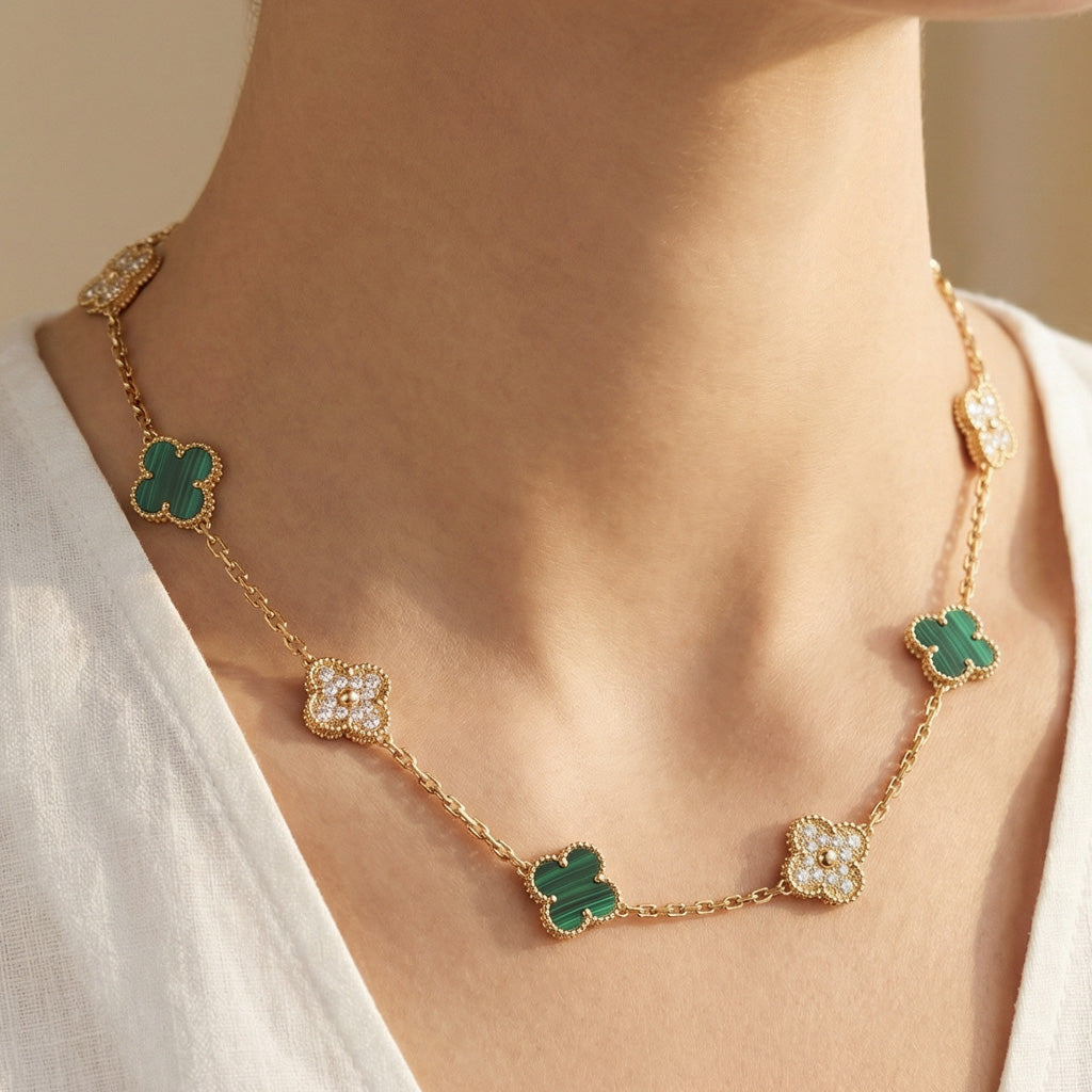 Van Cleef & Arpels Vintage Alhambra Malachite 10 Motifs Necklace