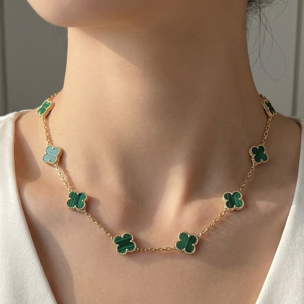 Van Cleef & Arpels Vintage Alhambra Malachite 10 Motifs Elegance Necklace