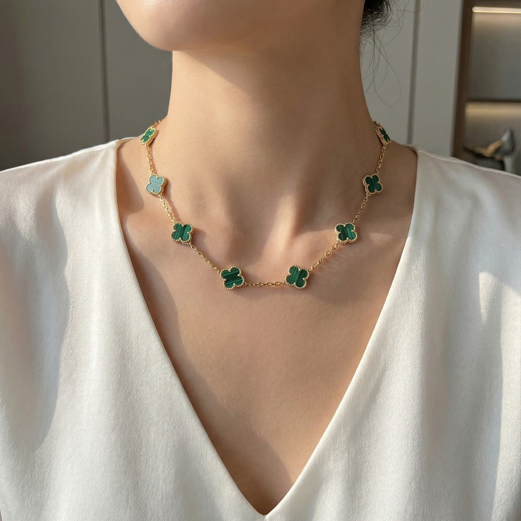 Van Cleef & Arpels Vintage Alhambra Malachite 10 Motifs Elegance Necklace