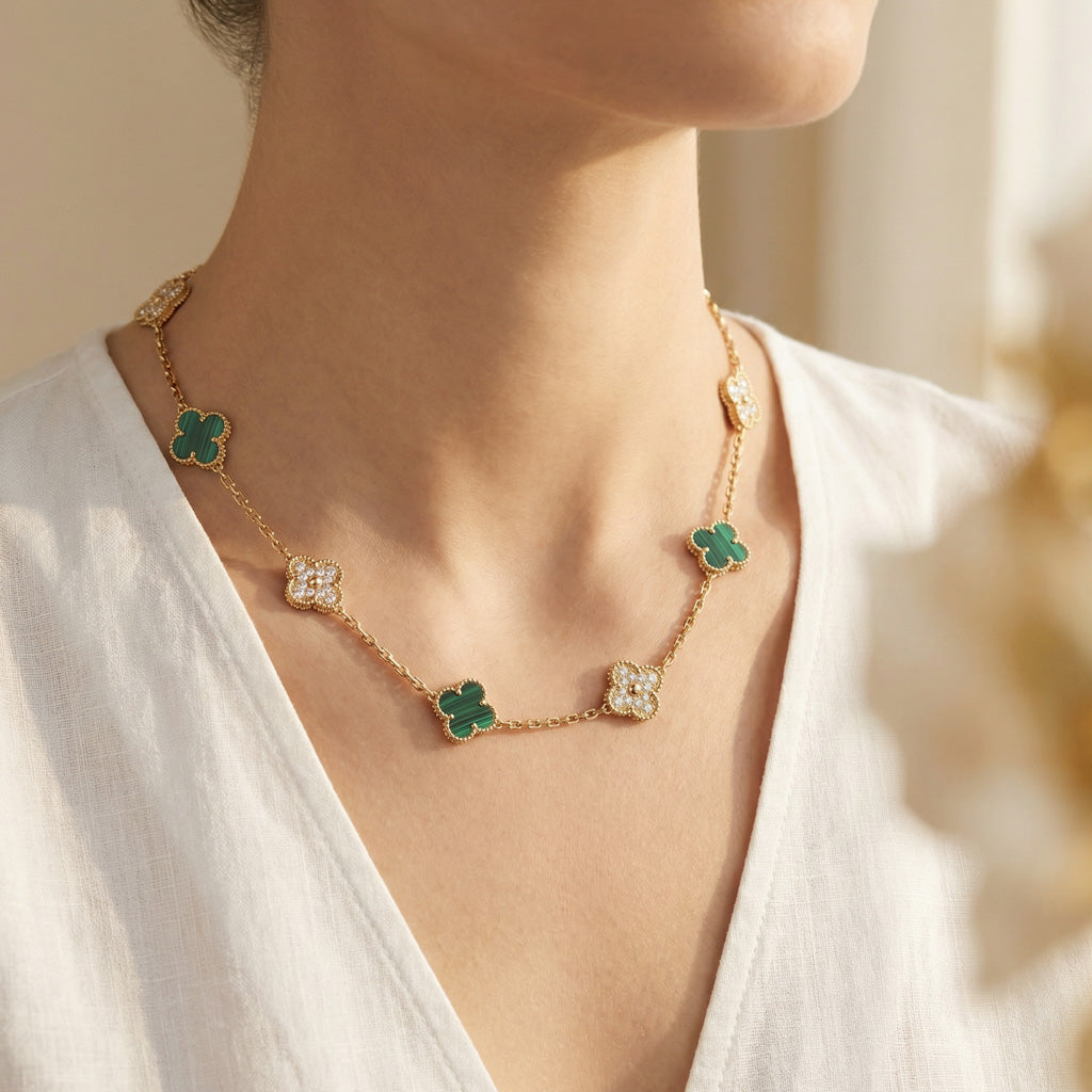 Van Cleef & Arpels Vintage Alhambra Malachite 10 Motifs Necklace