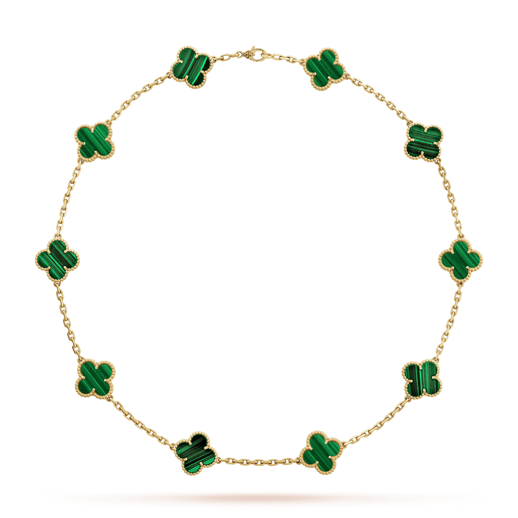 Van Cleef & Arpels Vintage Alhambra Malachite 10 Motifs Elegance Necklace