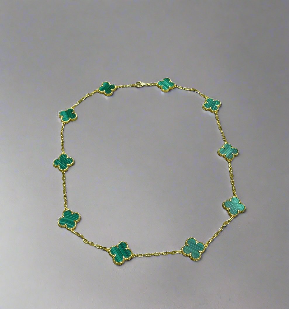 Van Cleef & Arpels Vintage Alhambra Malachite 10 Motifs Elegance Necklace