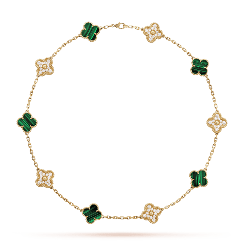 Van Cleef & Arpels Vintage Alhambra Malachite 10 Motifs Necklace