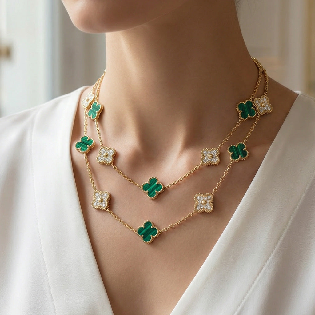 Van Cleef & Arpels Vintage Alhambra Malachite 20 Motifs Long Clover Necklace