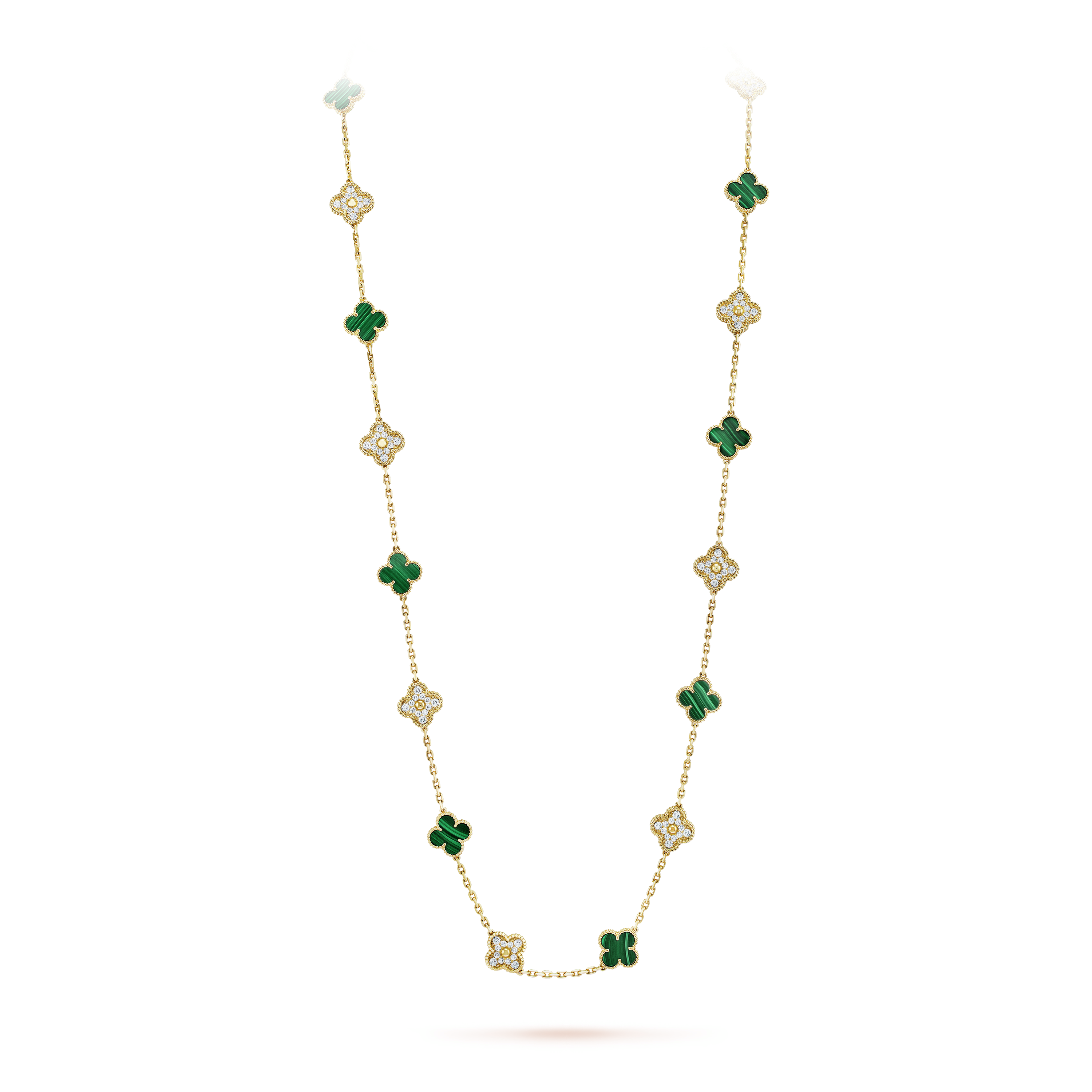 Van Cleef & Arpels Vintage Alhambra Malachite 20 Motifs Long Clover Necklace