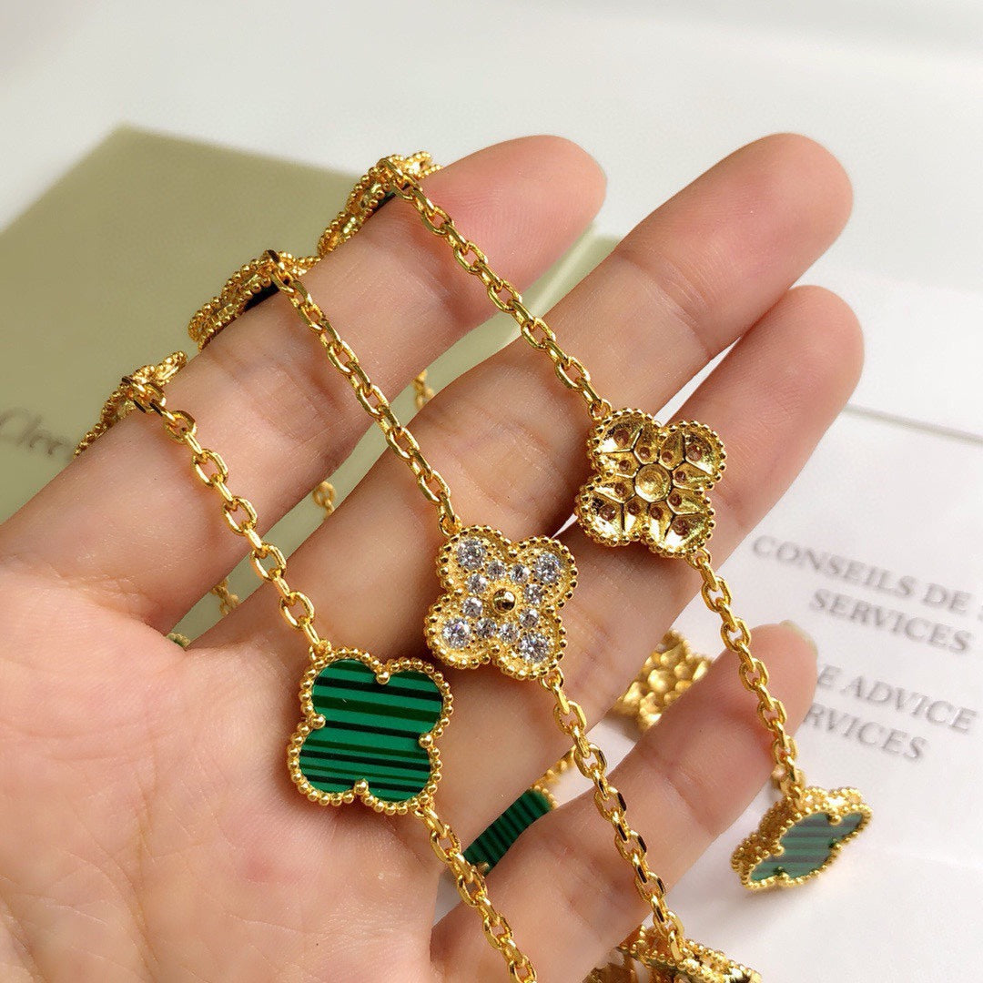 Van Cleef & Arpels Vintage Alhambra Malachite 20 Motifs Long Clover Necklace