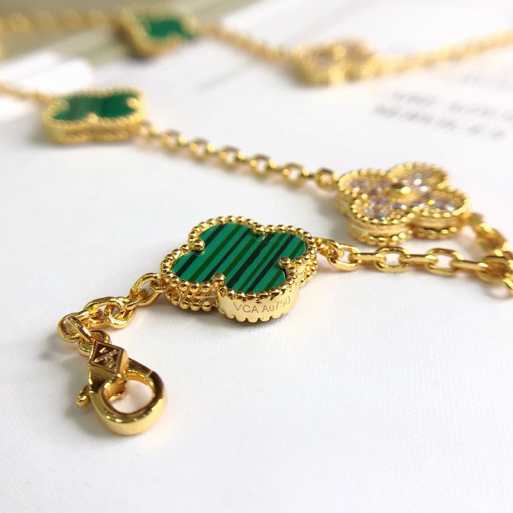 Van Cleef & Arpels Vintage Alhambra Malachite 20 Motifs Long Clover Necklace
