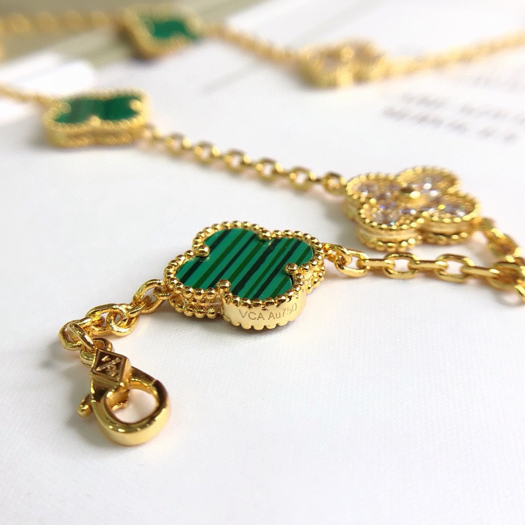 Van Cleef & Arpels Vintage Alhambra Malachite 20 Motifs Long Clover Necklace