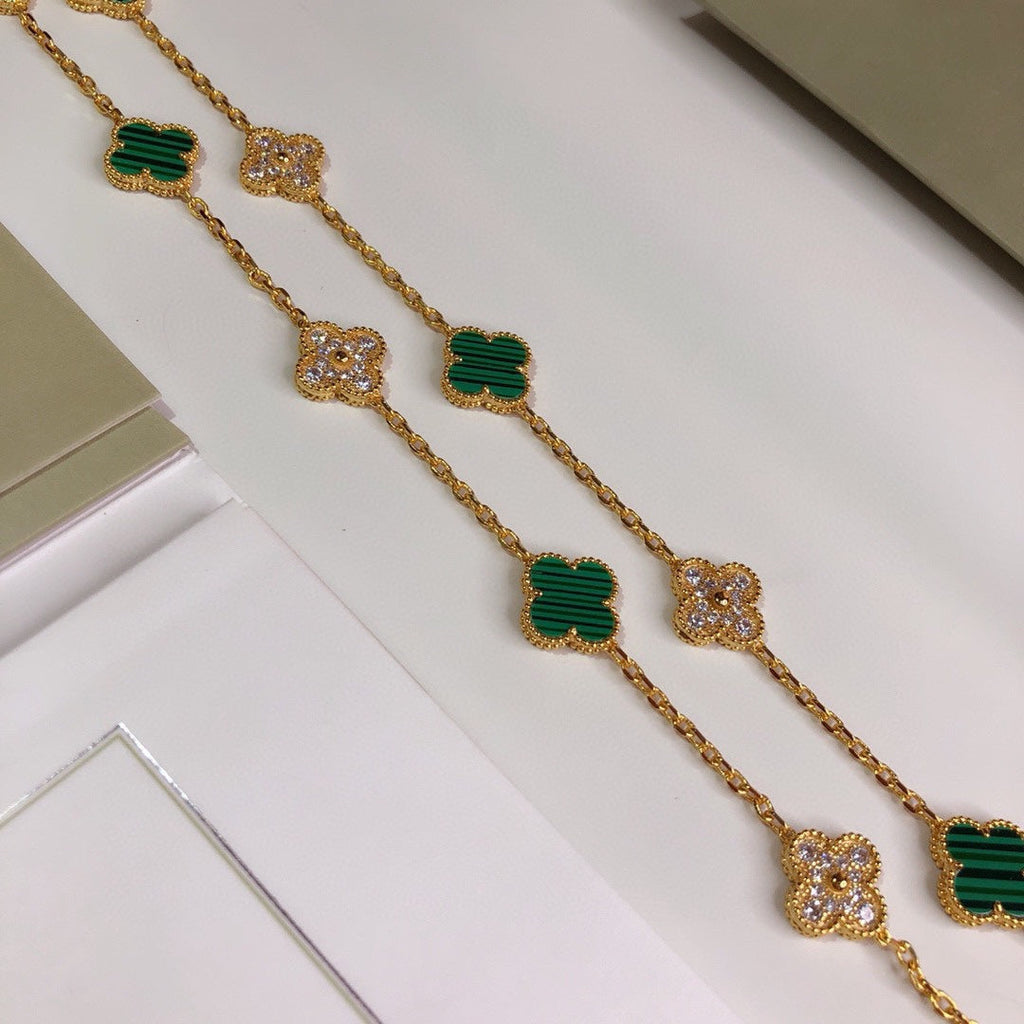 Van Cleef & Arpels Vintage Alhambra Malachite 20 Motifs Long Clover Necklace