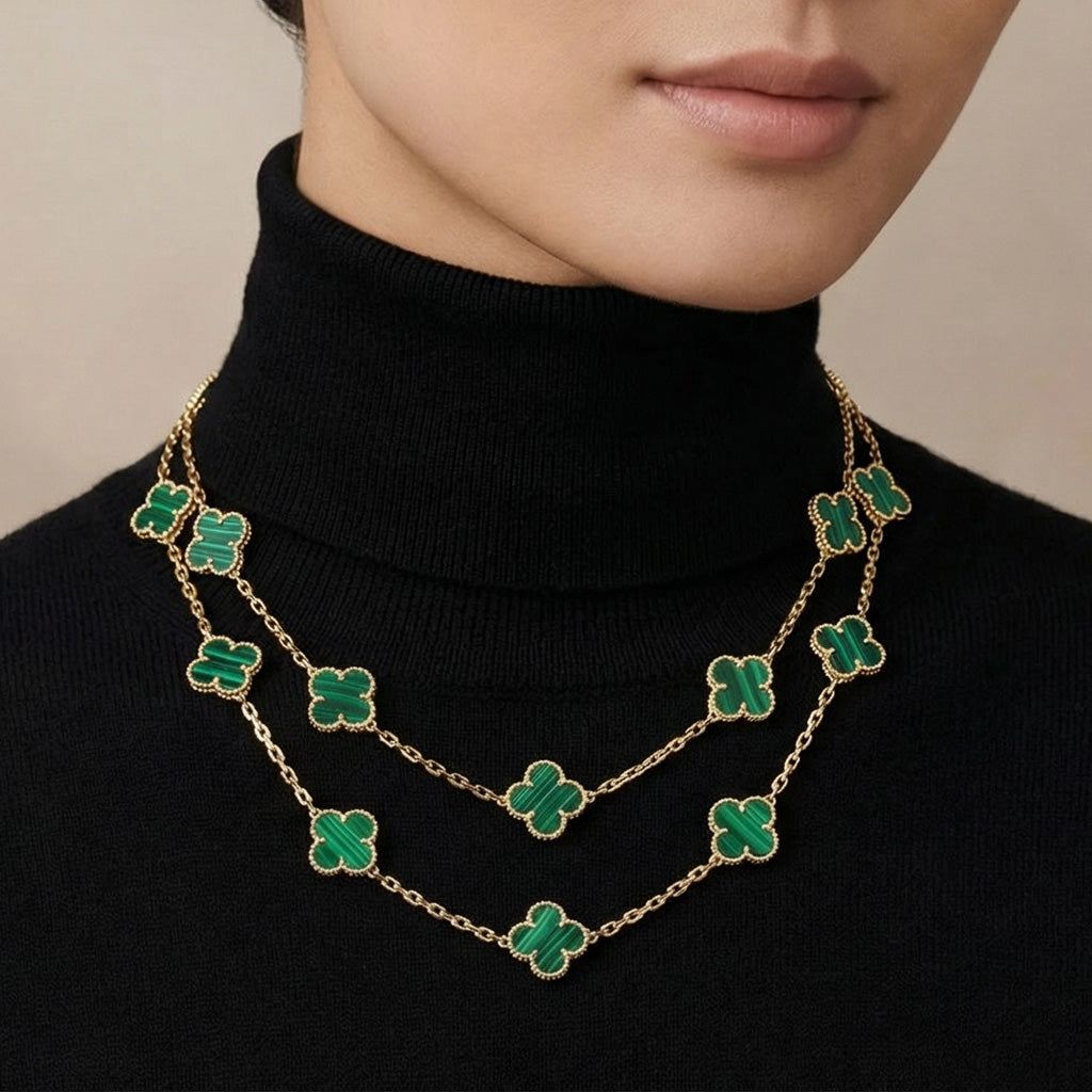 Van Cleef & Arpels Vintage Alhambra Malachite 20 Motifs Long Necklace