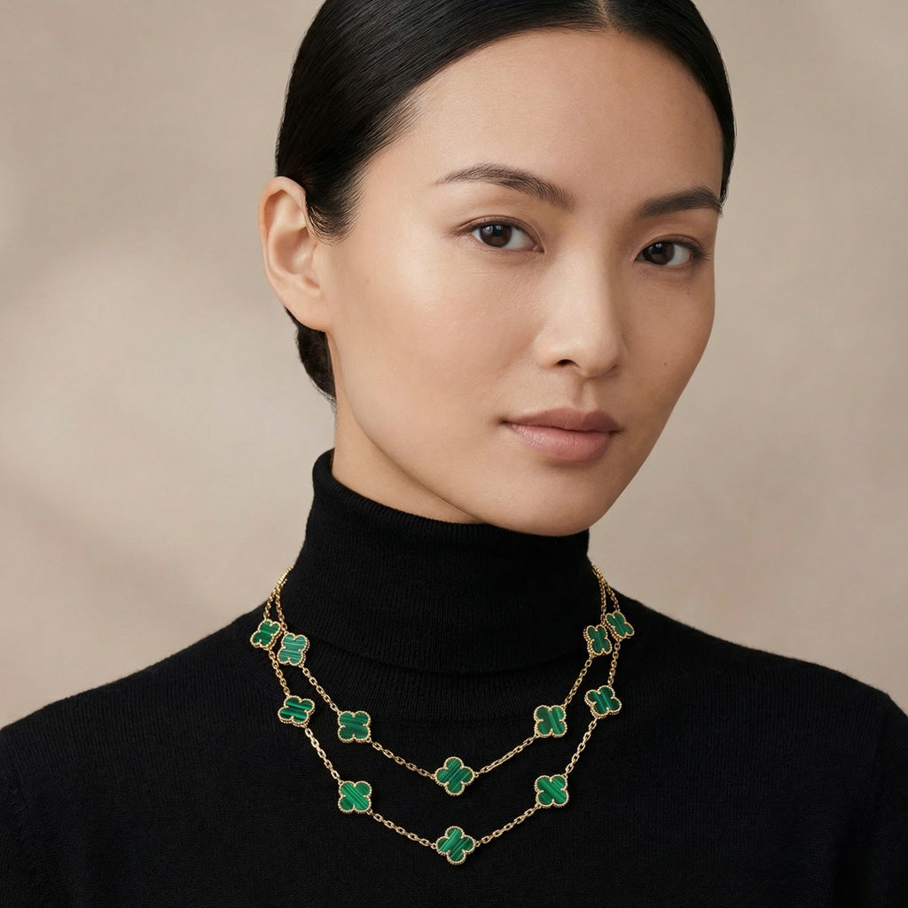 Van Cleef & Arpels Vintage Alhambra Malachite 20 Motifs Long Necklace