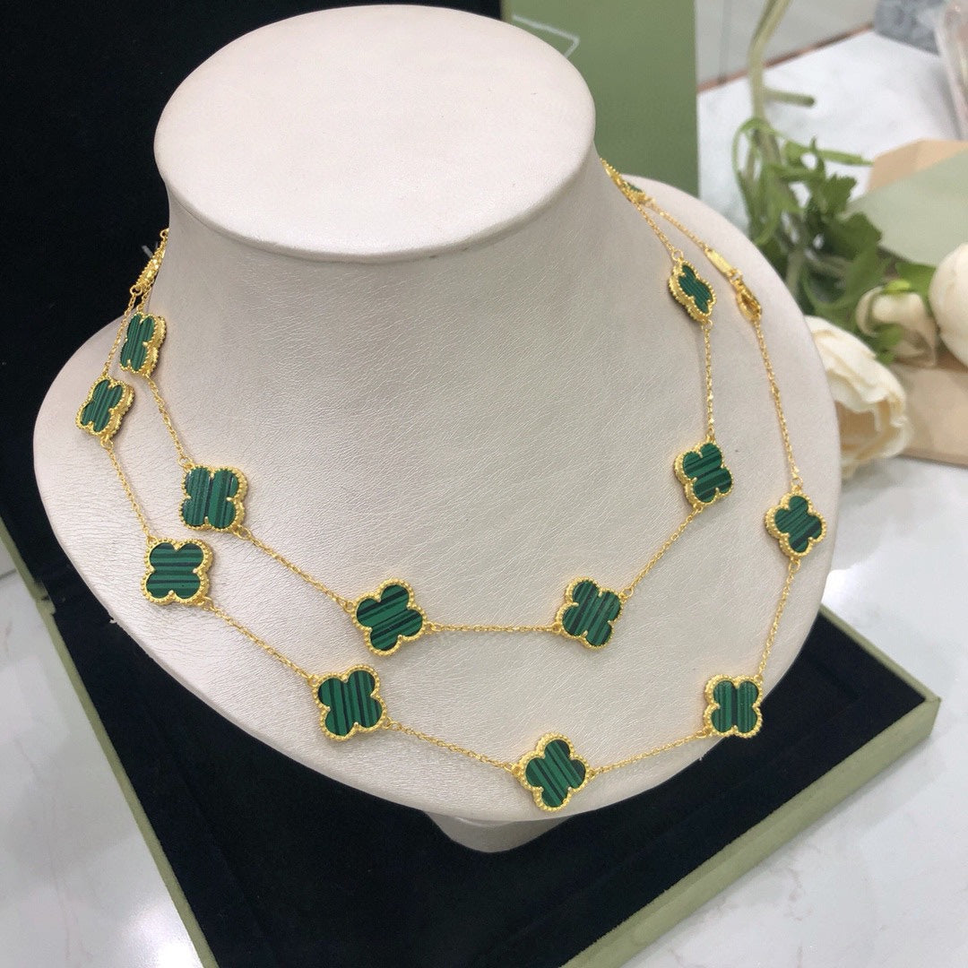 Van Cleef & Arpels Vintage Alhambra Malachite 20 Motifs Long Necklace