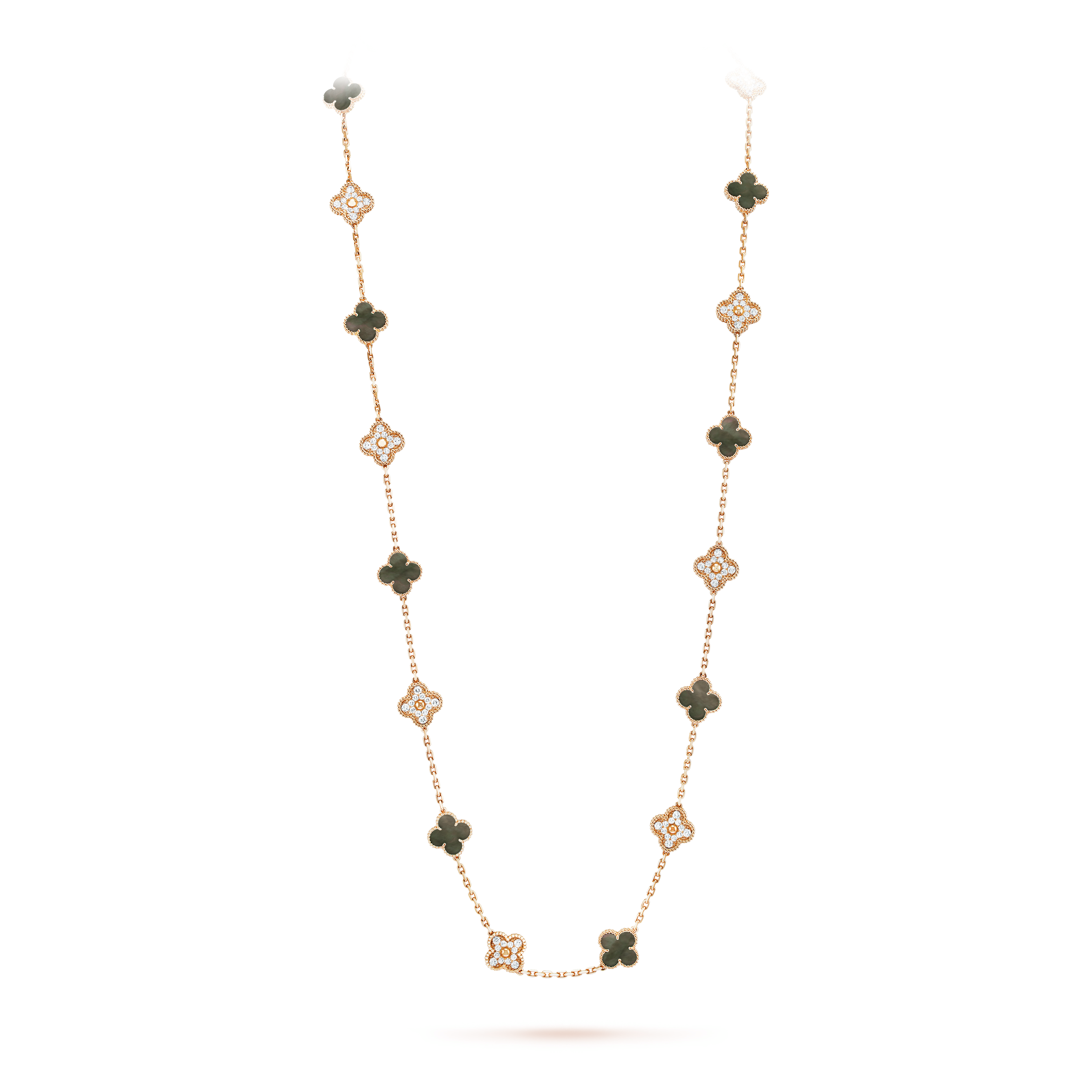 Van Cleef & Arpels Vintage Alhambra Onyx 20 Motifs Long Necklace