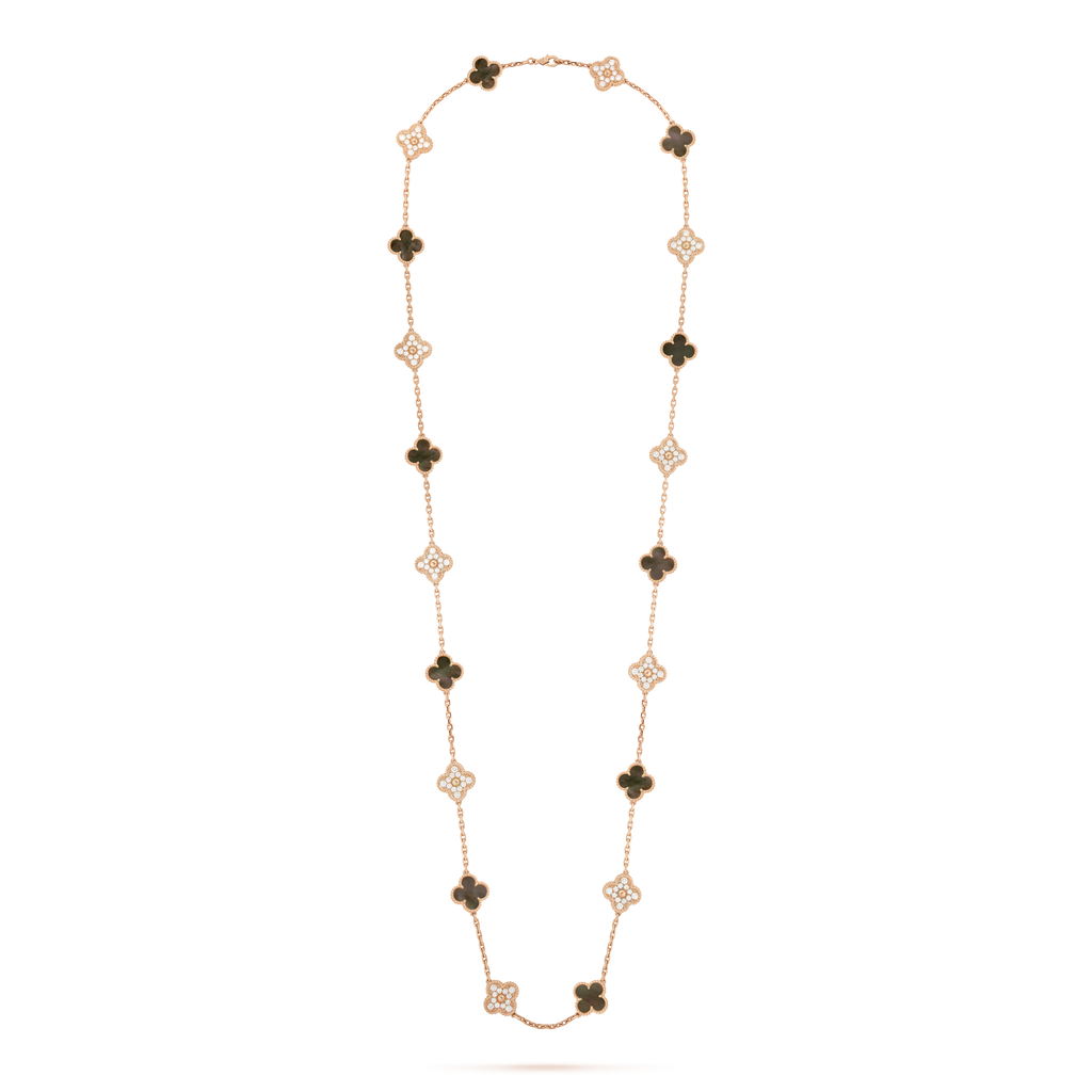 Van Cleef & Arpels Vintage Alhambra Onyx 20 Motifs Long Necklace