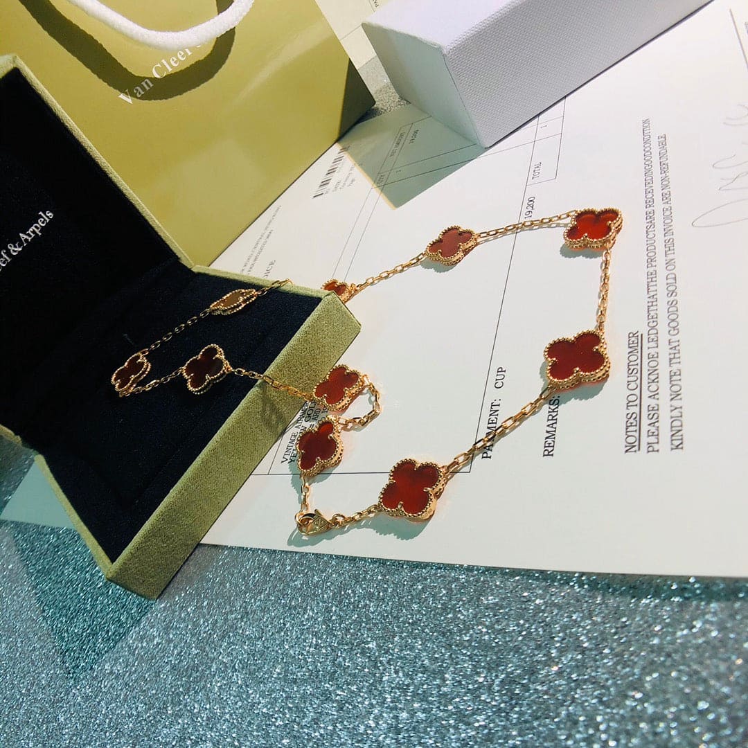 Van Cleef & Arpels Vintage Alhambra Red Carnelian 10 Motifs Necklace