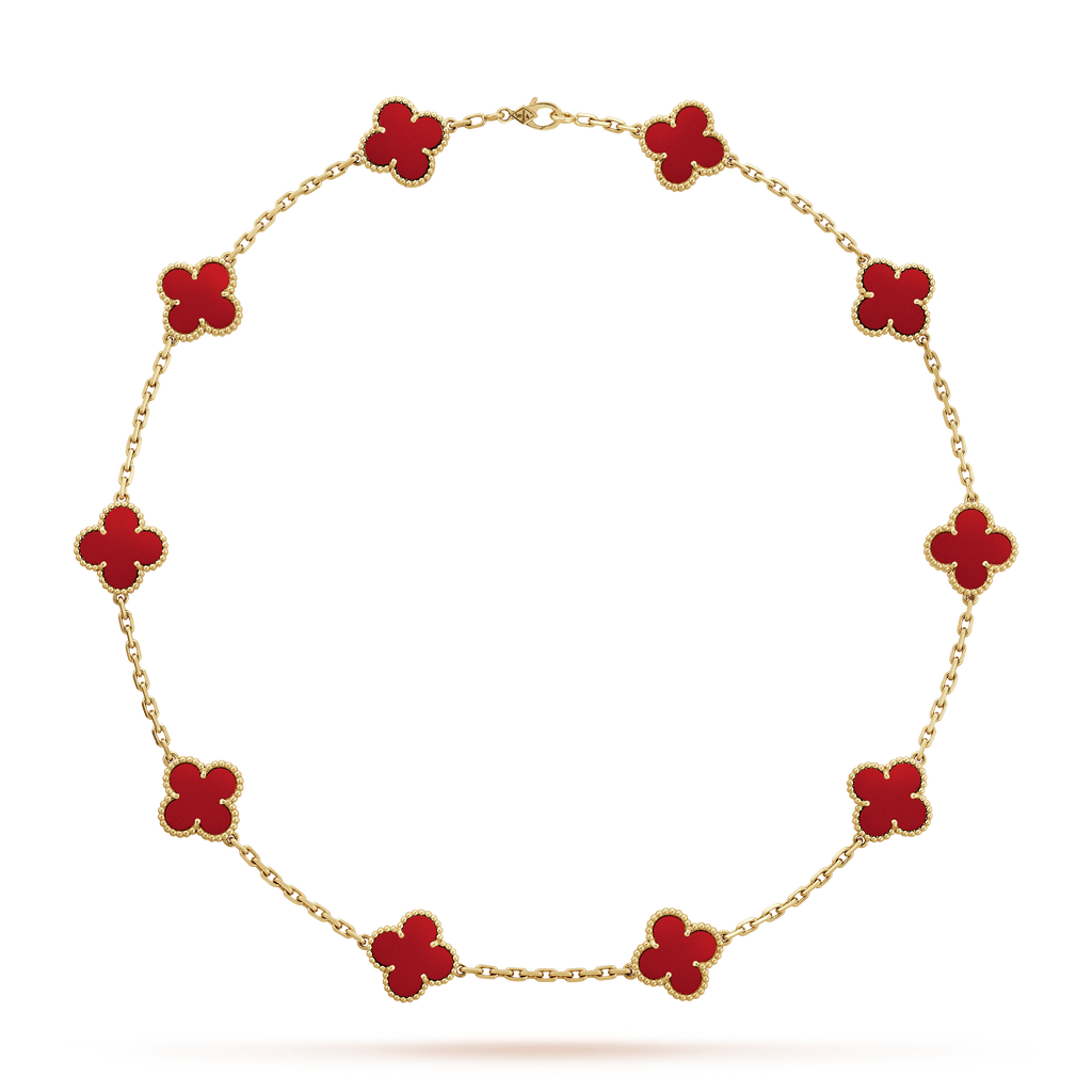 Van Cleef & Arpels Vintage Alhambra Red Carnelian 10 Motifs Necklace