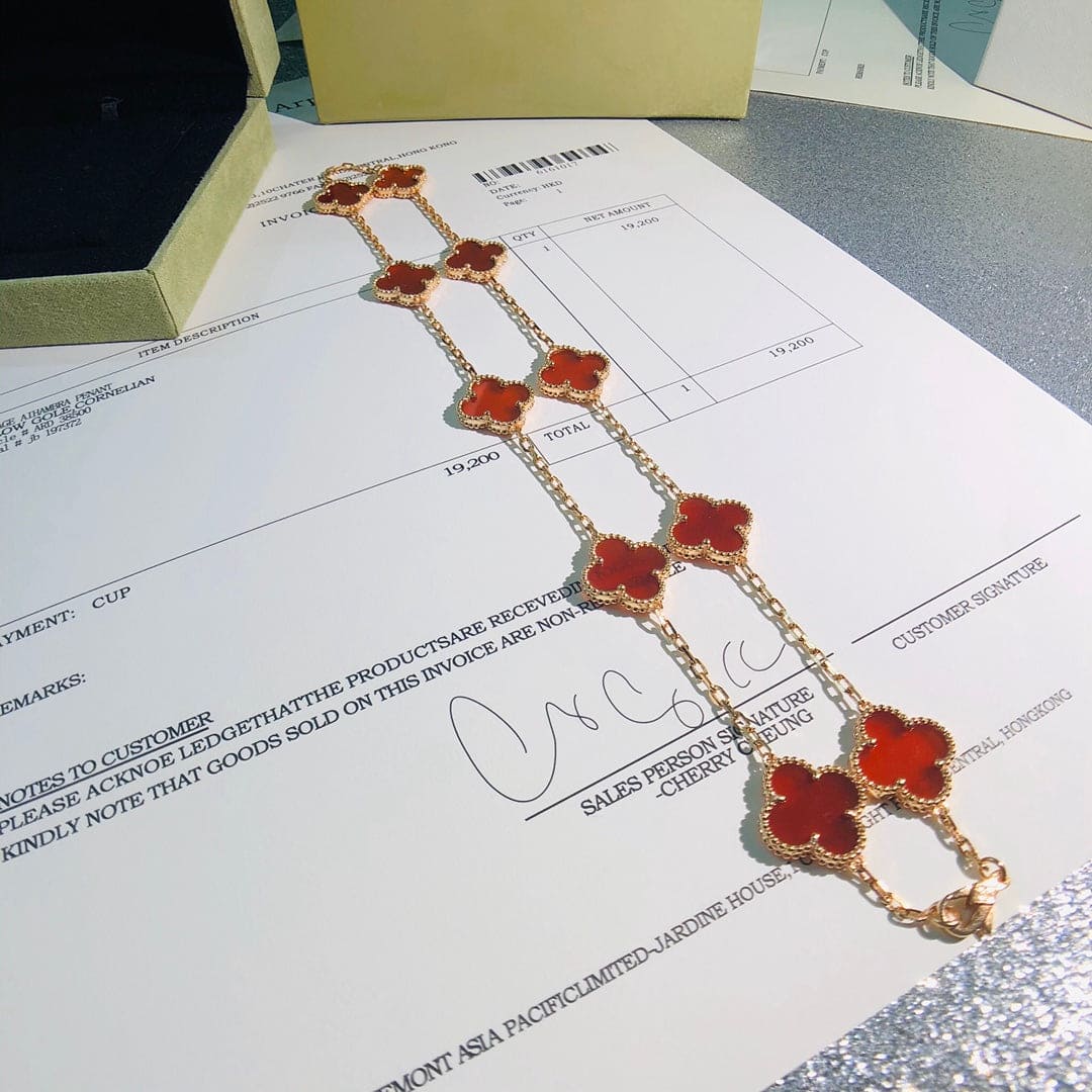Van Cleef & Arpels Vintage Alhambra Red Carnelian 10 Motifs Necklace